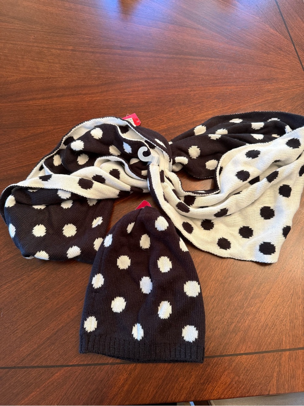 Black and White Polka Dot Infinity Scarf and Beanie Hat Set